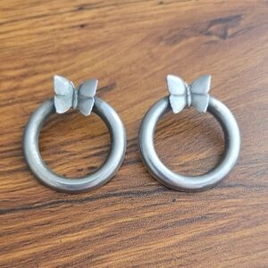 Rare Vtg Silver Butterfly Hoop Earrings